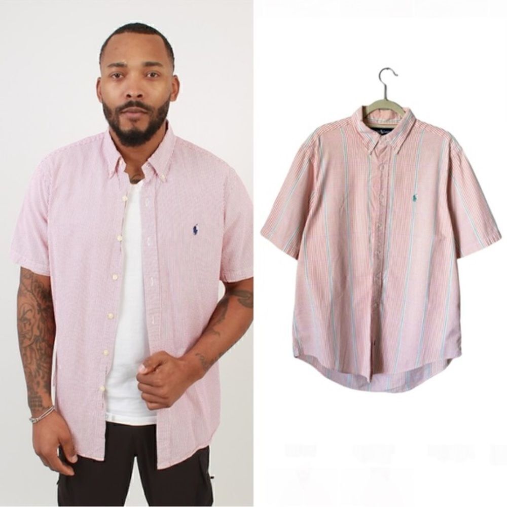 Ralph Lauren 100% Cotton Dress Pink Shirt Striped Size XL